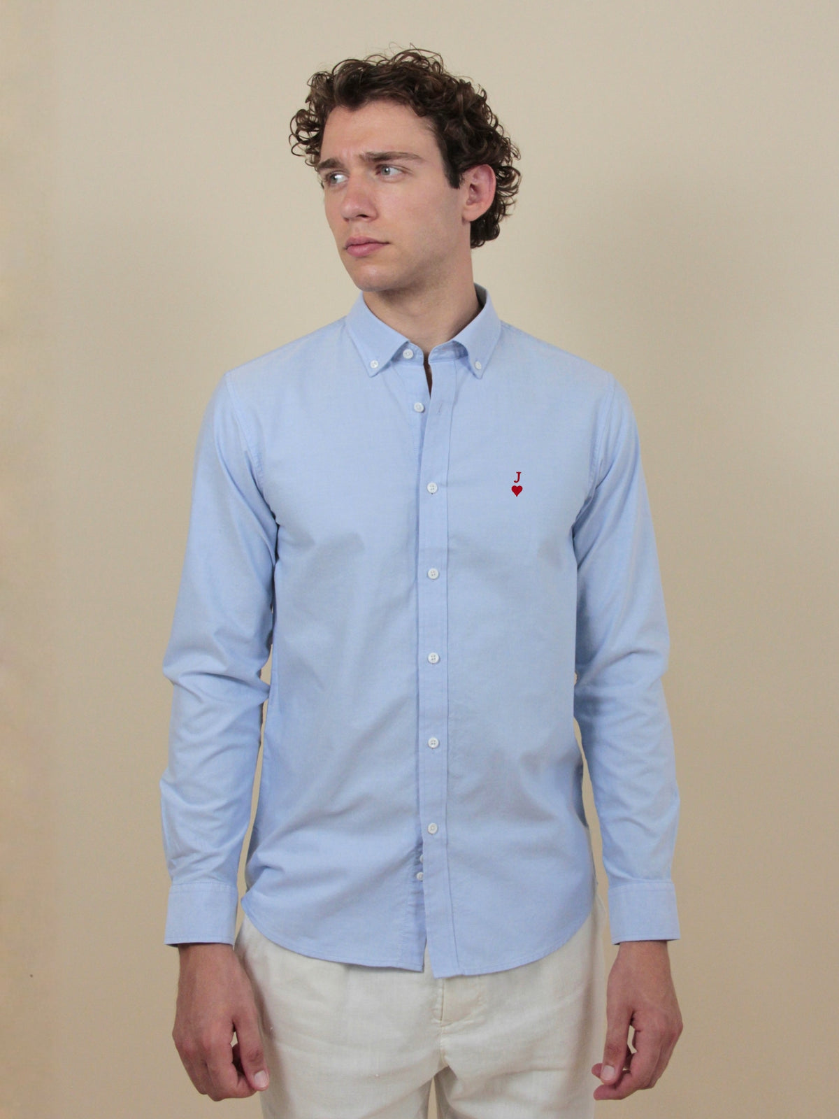 Oxford Hemd mit Herz & Initial – Himmelblau